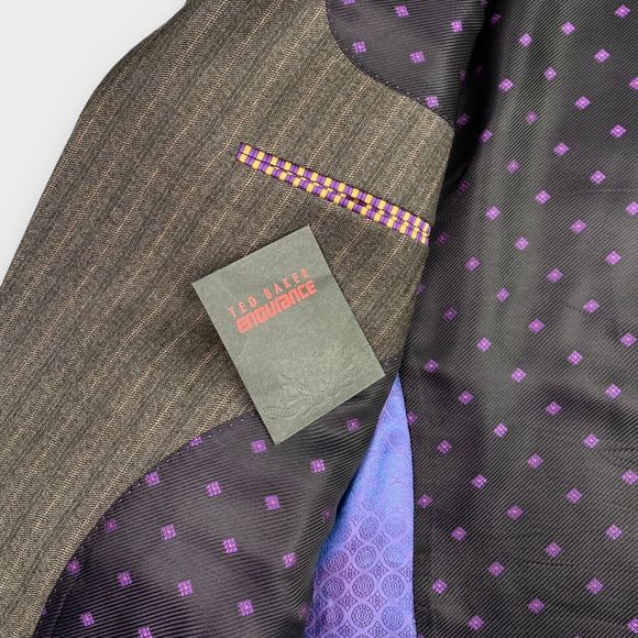 Ted Baker London Men's 42L Endurance Wool Striped Blazer Sport Jacket Brown - Picture 12 of 16